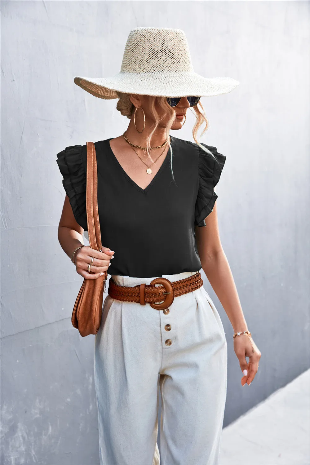 Flutter Sleeve V-Neck Top