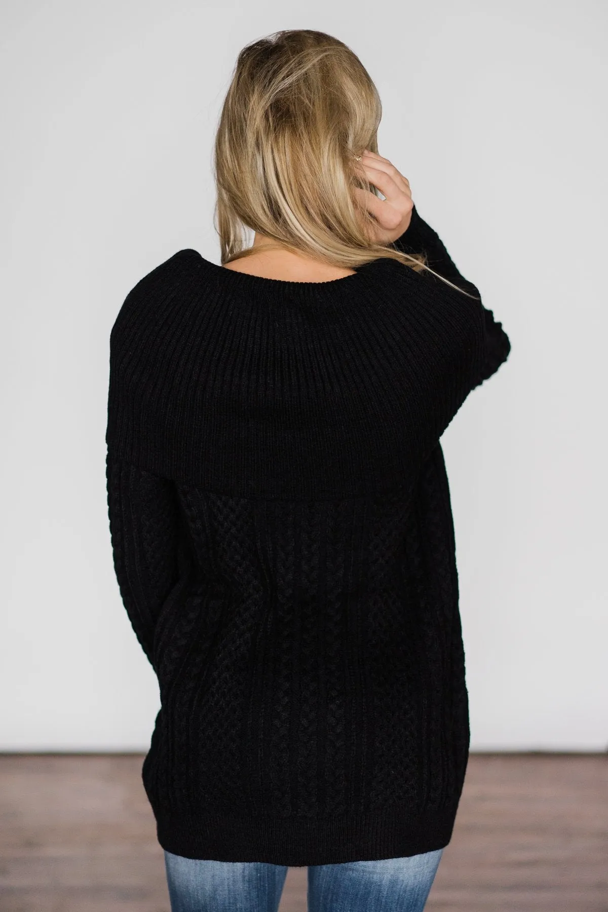 Fold Over Black Sweater