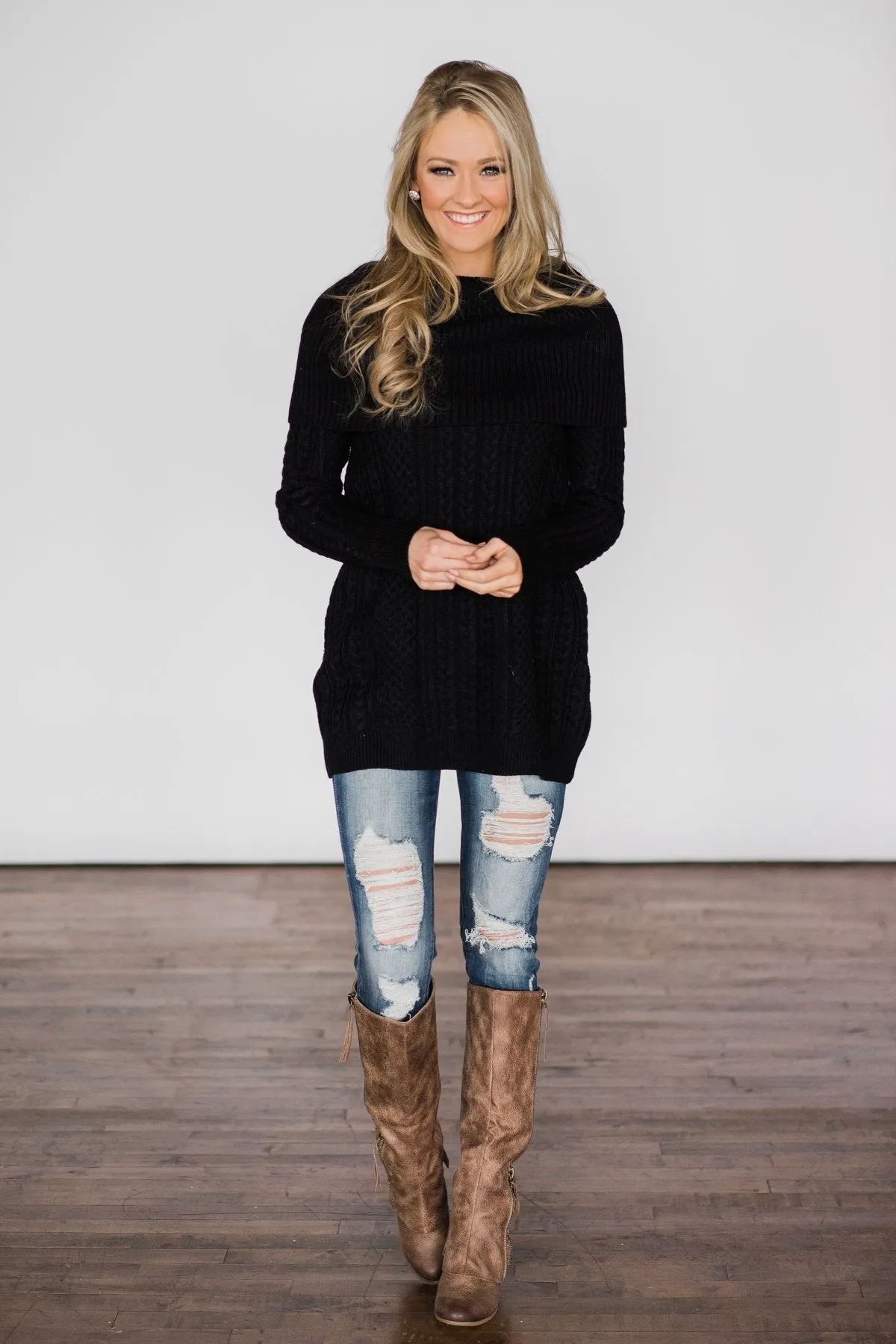 Fold Over Black Sweater