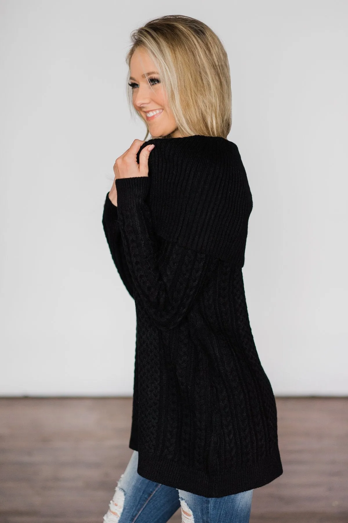 Fold Over Black Sweater