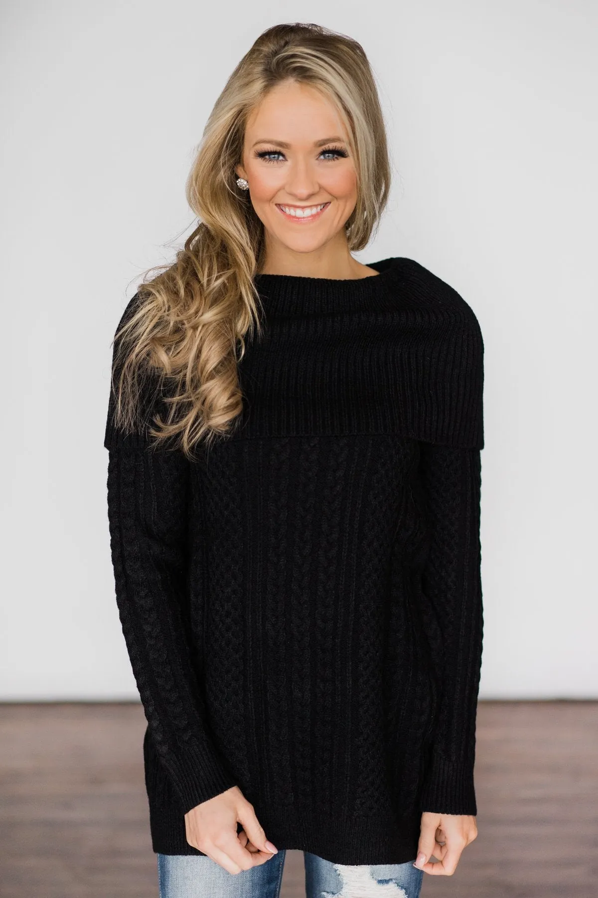 Fold Over Black Sweater