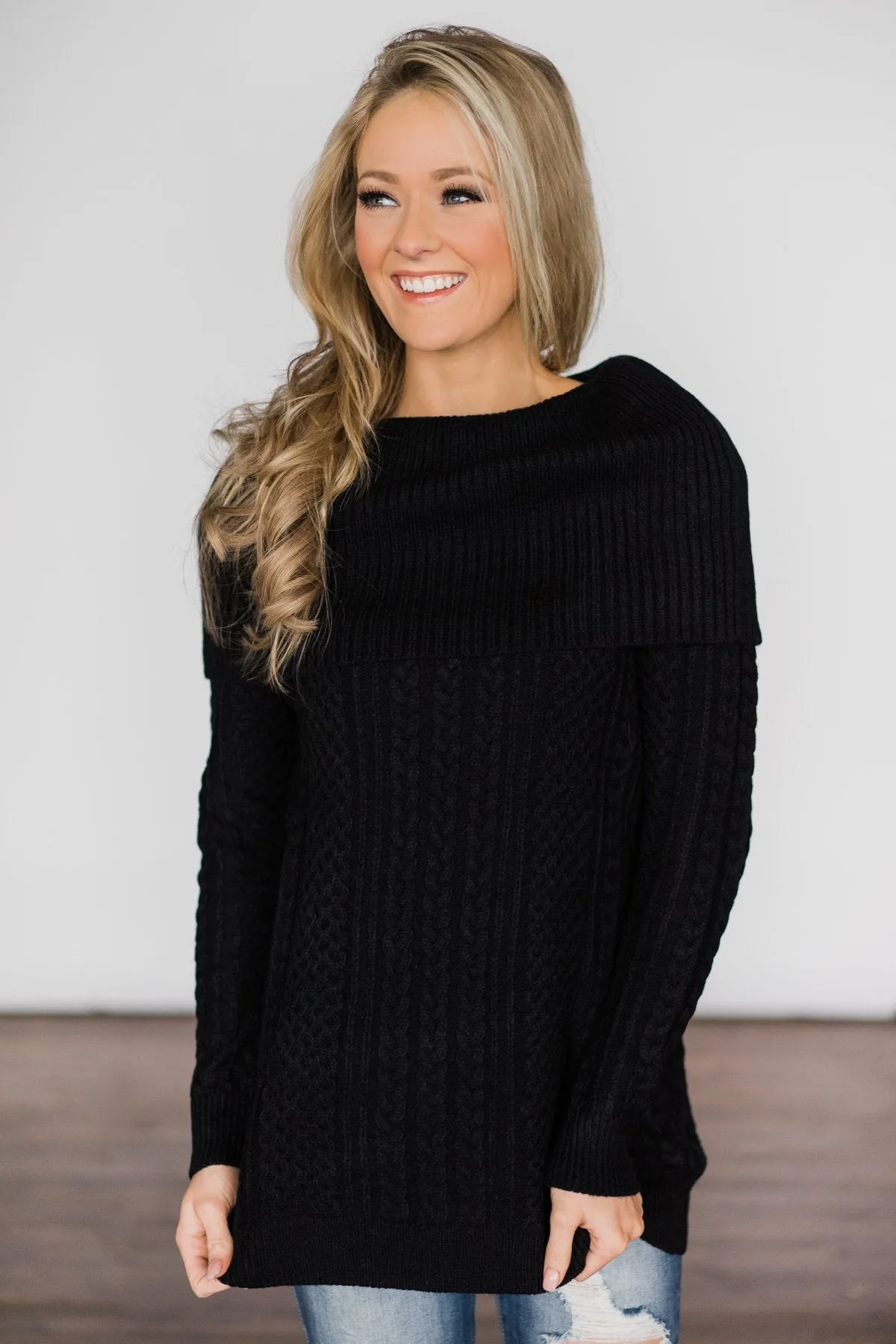 Fold Over Black Sweater