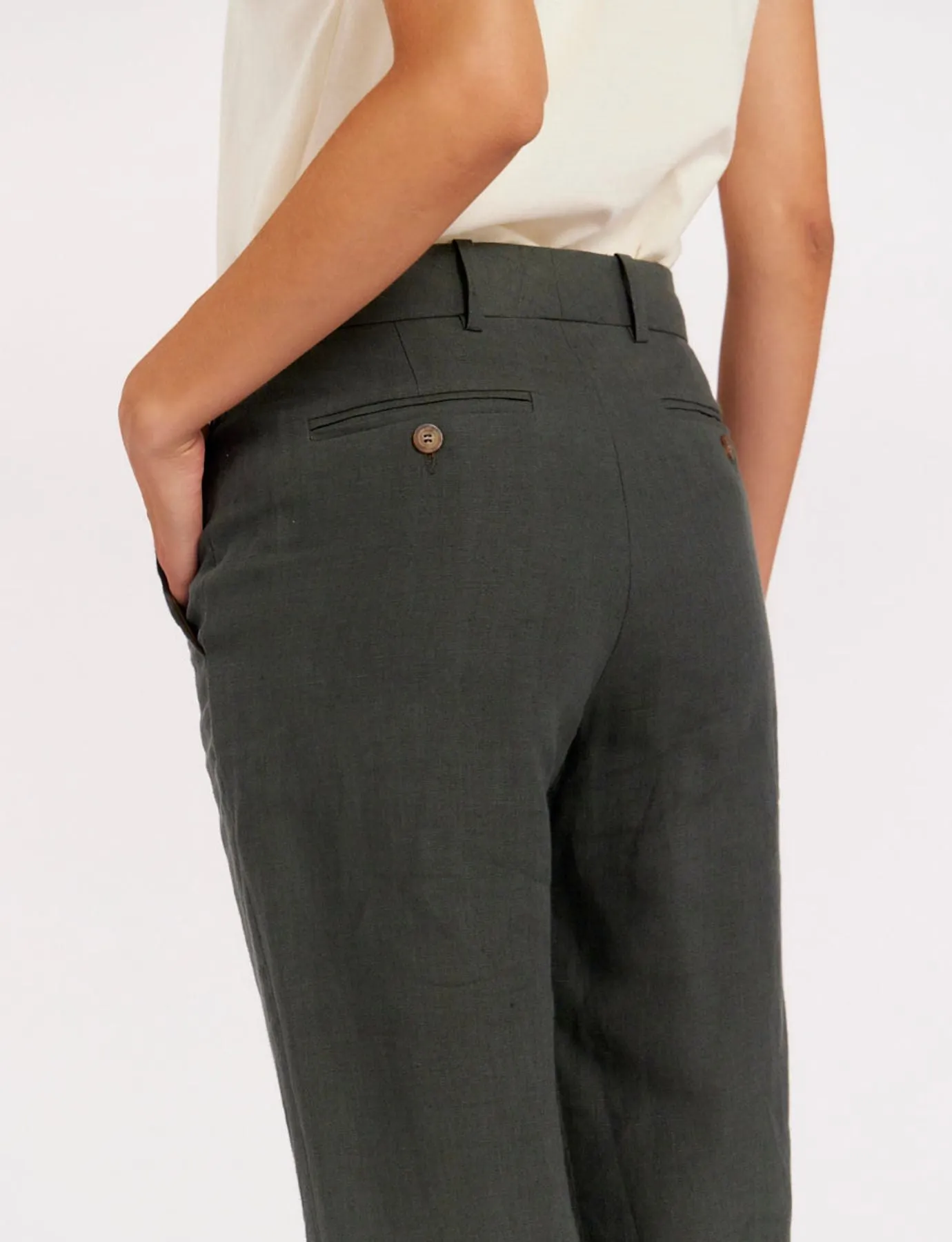 Francisco pants in dark green linen
