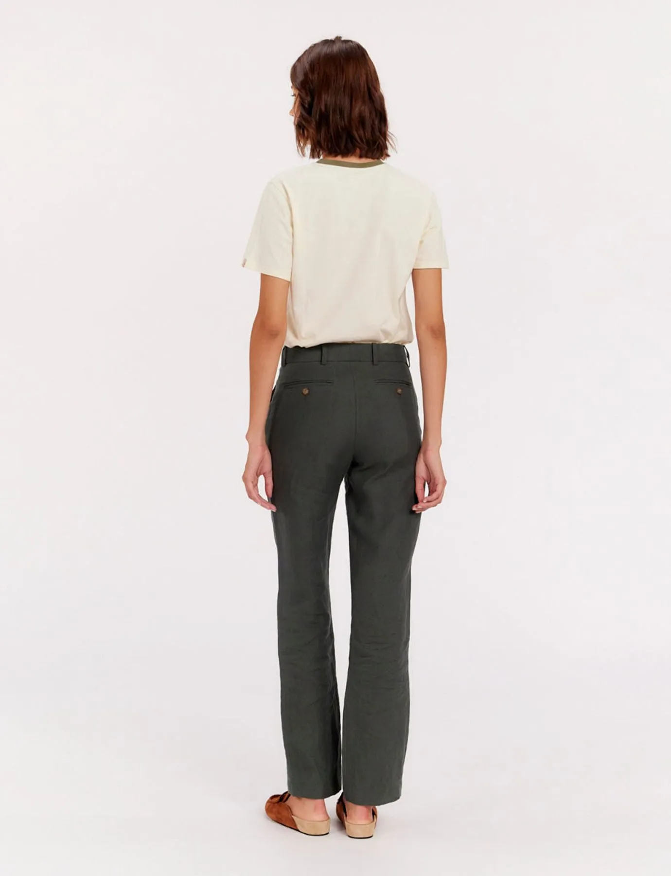 Francisco pants in dark green linen