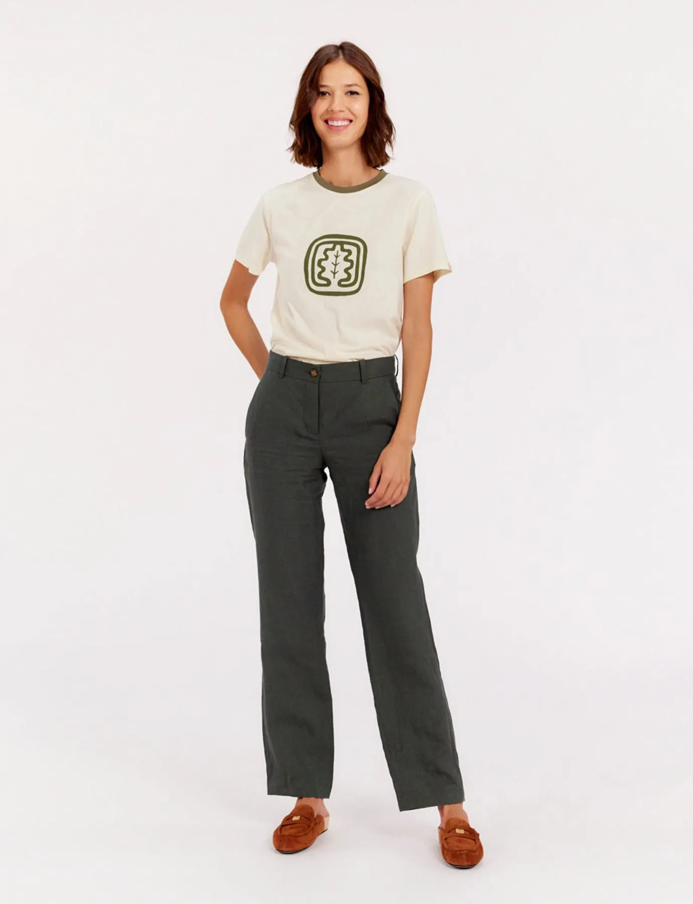 Francisco pants in dark green linen