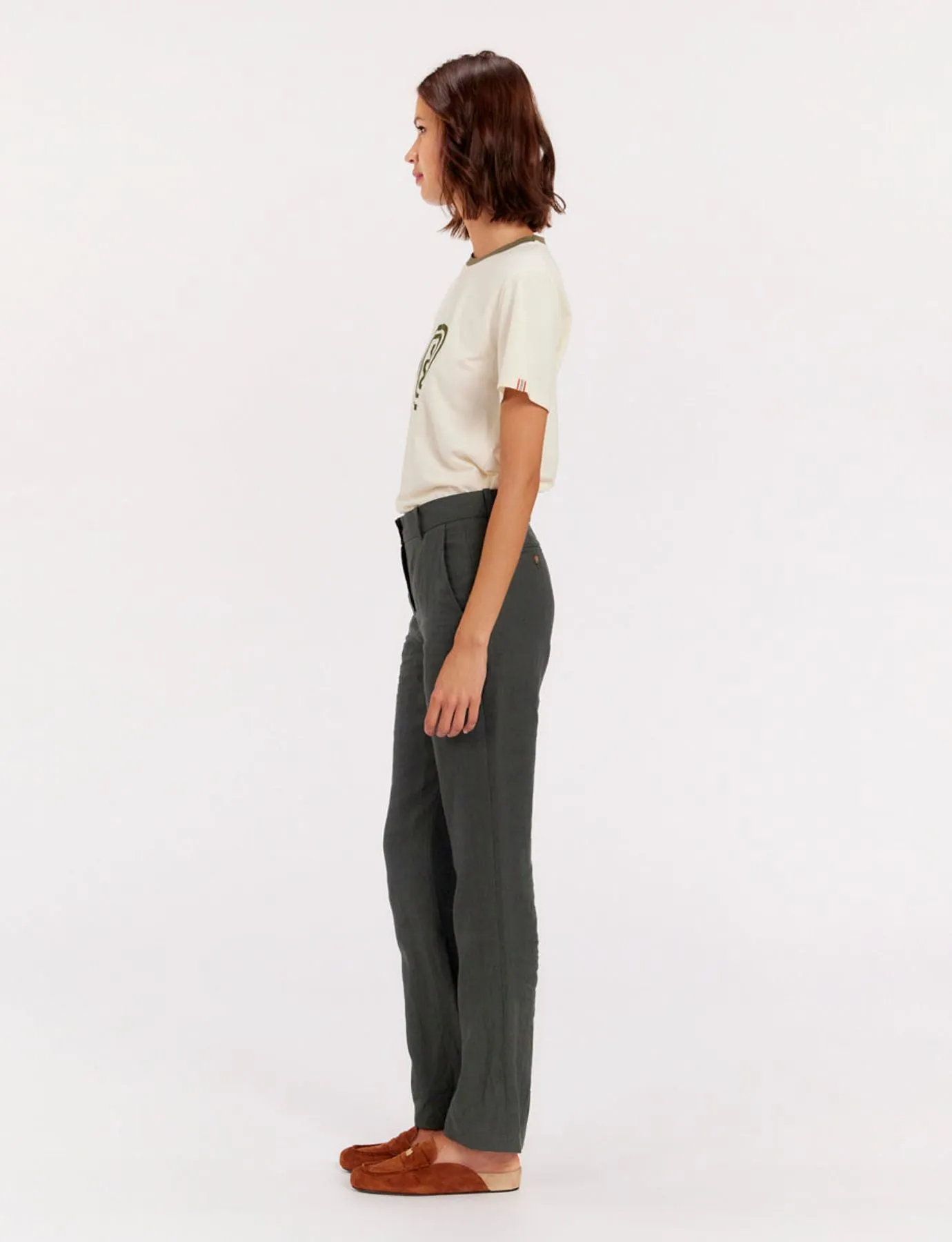 Francisco pants in dark green linen