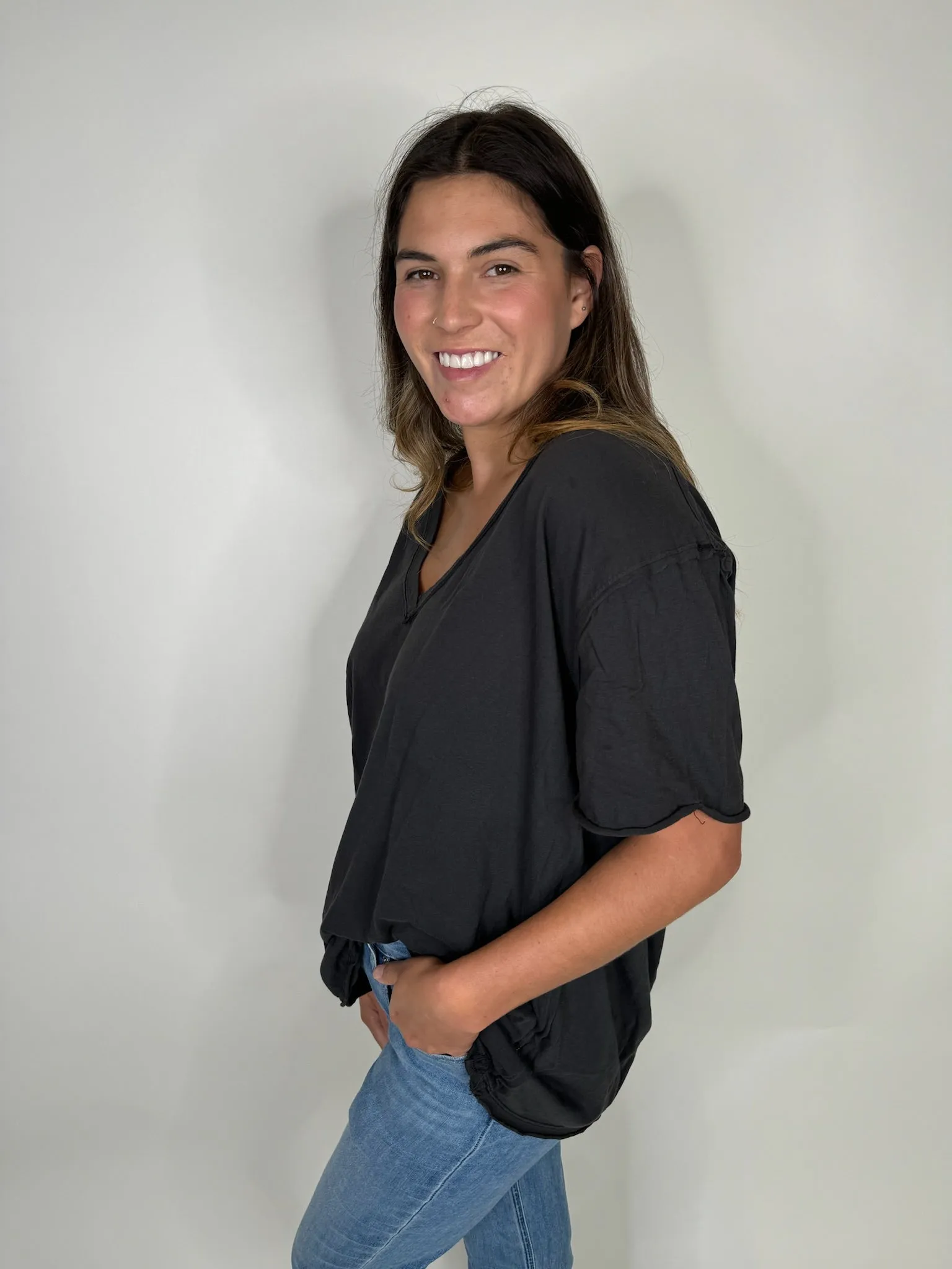 Free People Nina V Tee Black