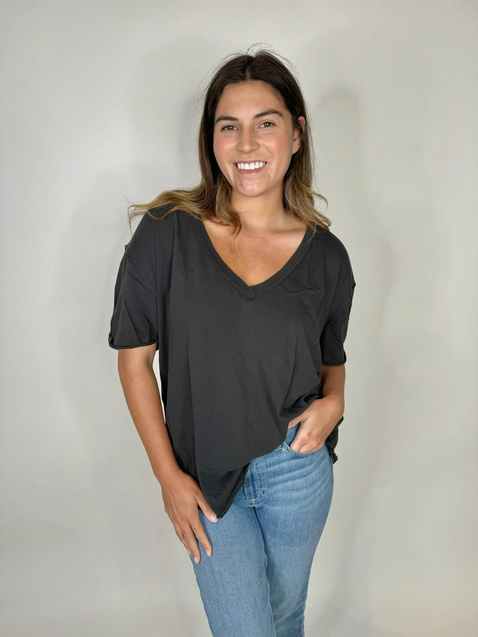 Free People Nina V Tee Black