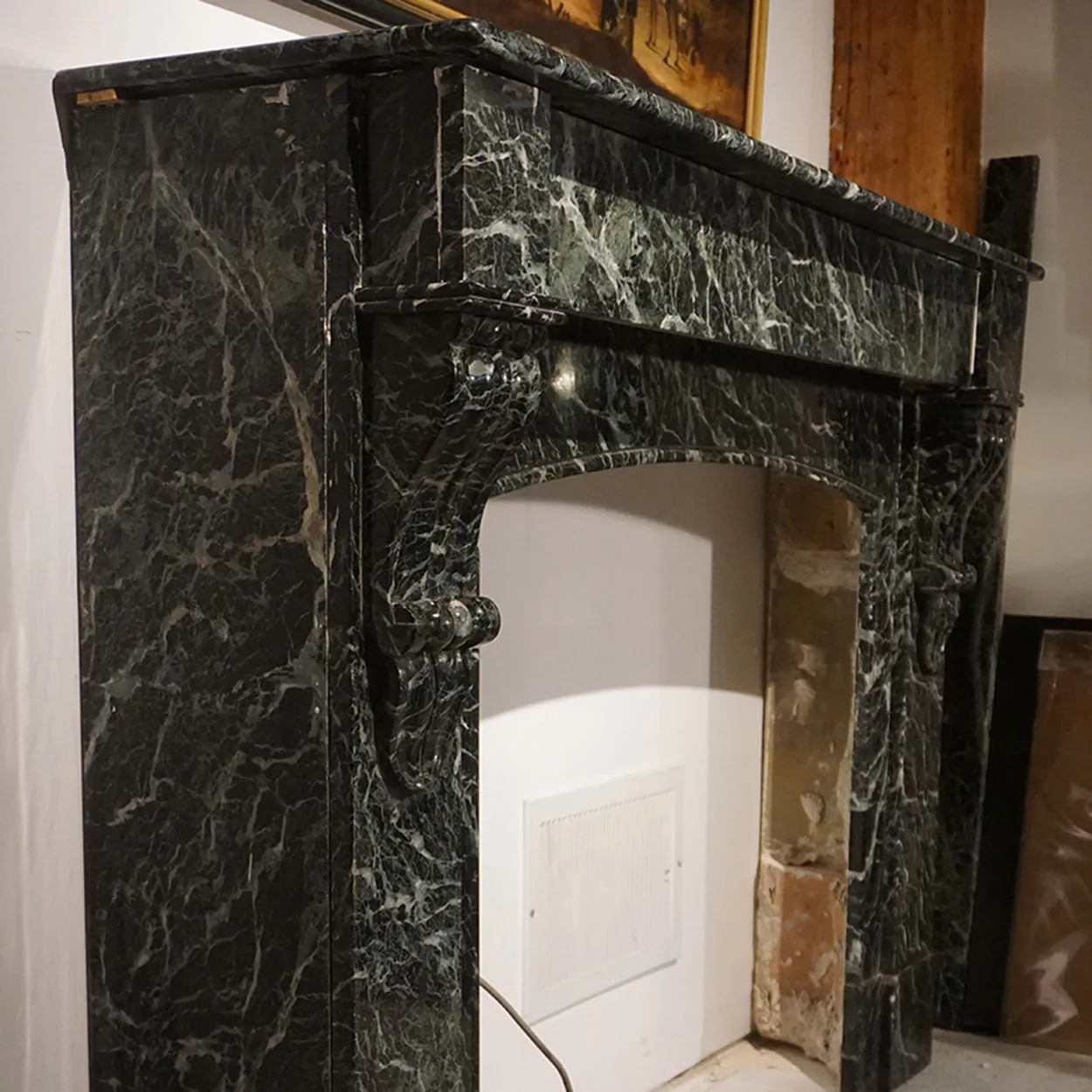 French Napoleon III Verde Antico Marble Fireplace Surround