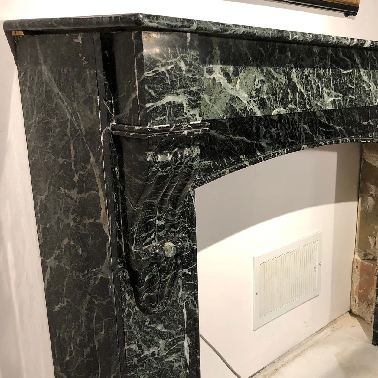 French Napoleon III Verde Antico Marble Fireplace Surround