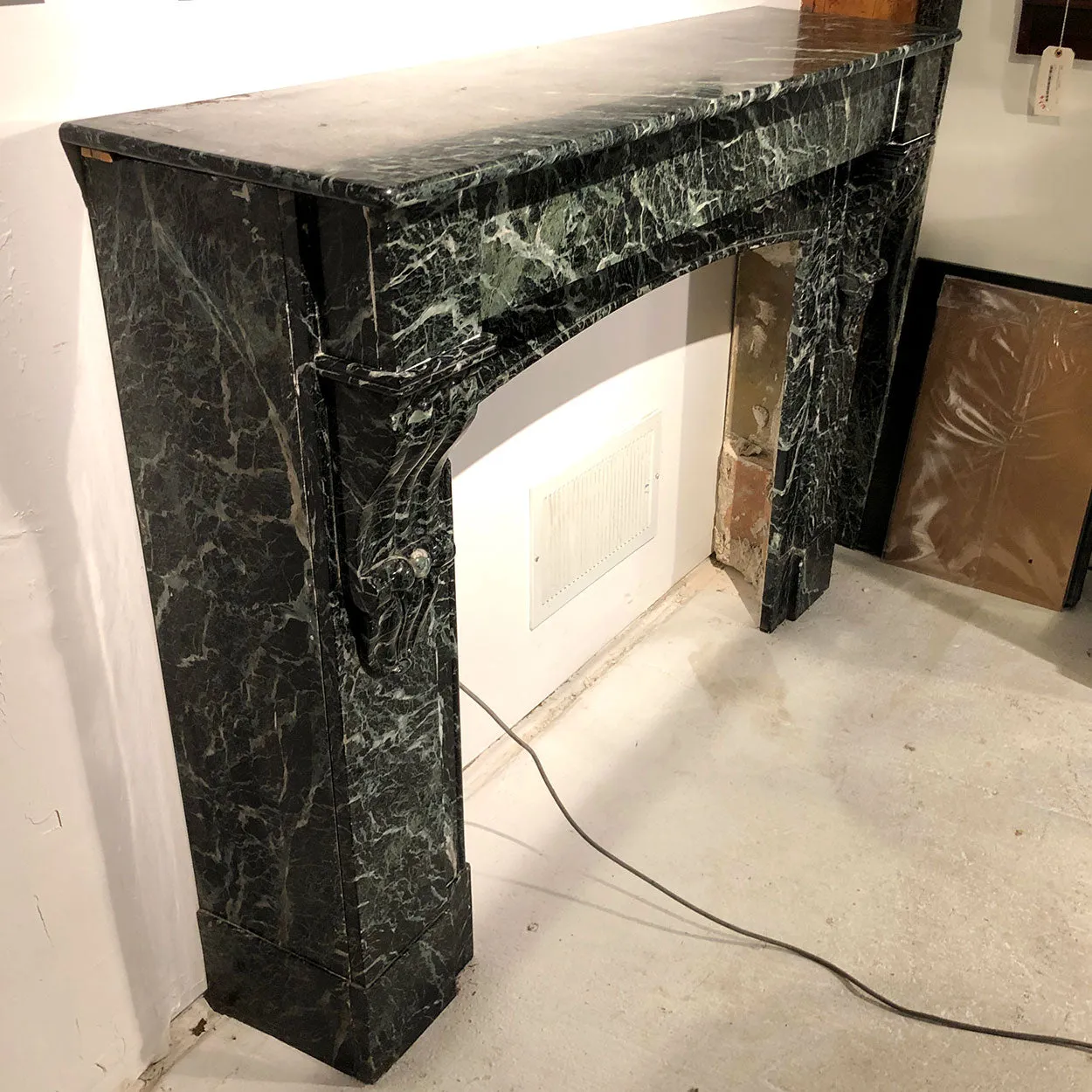 French Napoleon III Verde Antico Marble Fireplace Surround