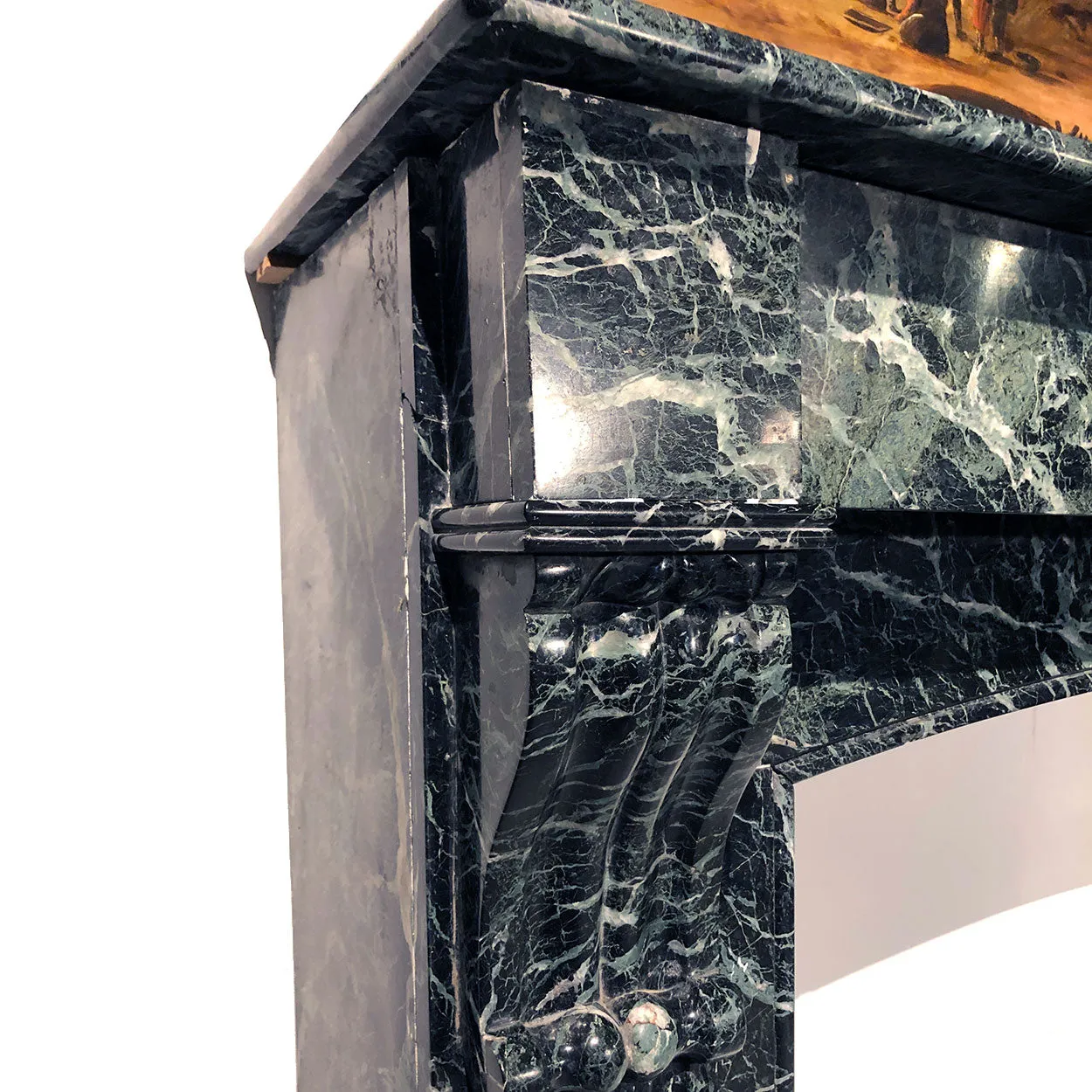 French Napoleon III Verde Antico Marble Fireplace Surround