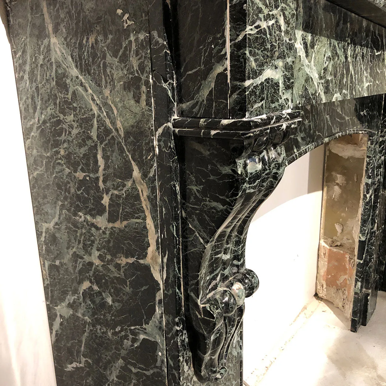 French Napoleon III Verde Antico Marble Fireplace Surround