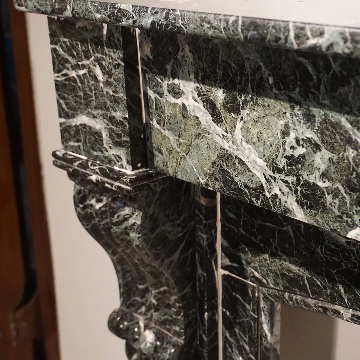 French Napoleon III Verde Antico Marble Fireplace Surround