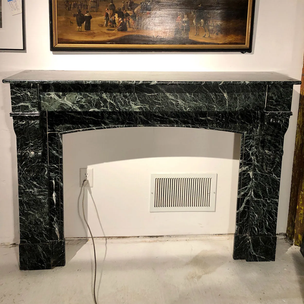 French Napoleon III Verde Antico Marble Fireplace Surround