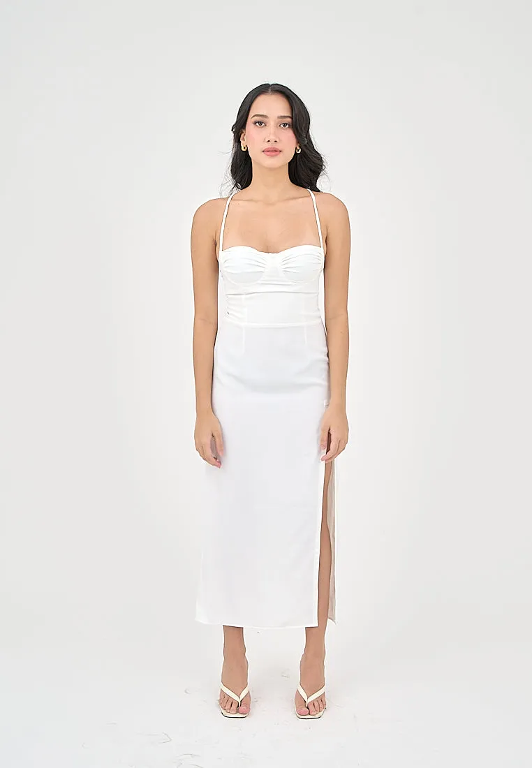 Generys Milky White Bustier with High slit Midi Dress