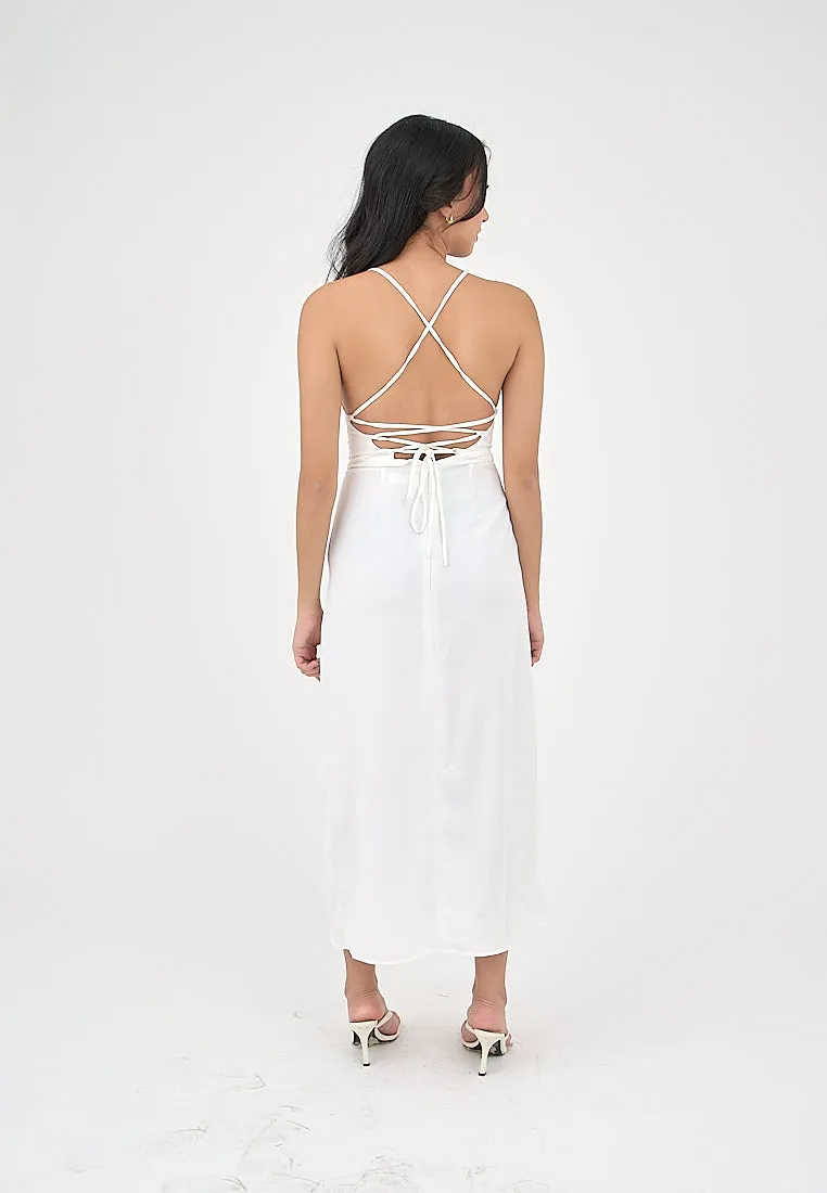 Generys Milky White Bustier with High slit Midi Dress