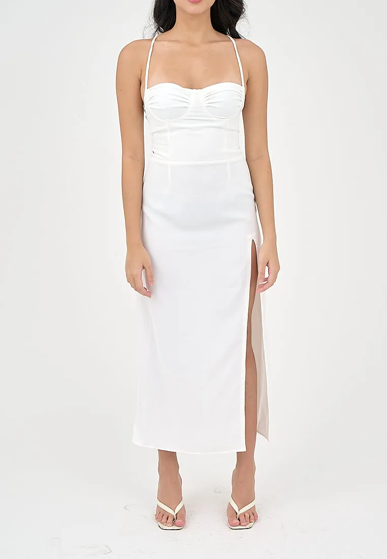 Generys Milky White Bustier with High slit Midi Dress