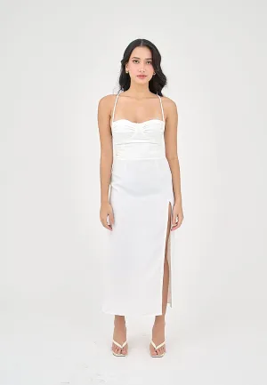 Generys Milky White Bustier with High slit Midi Dress