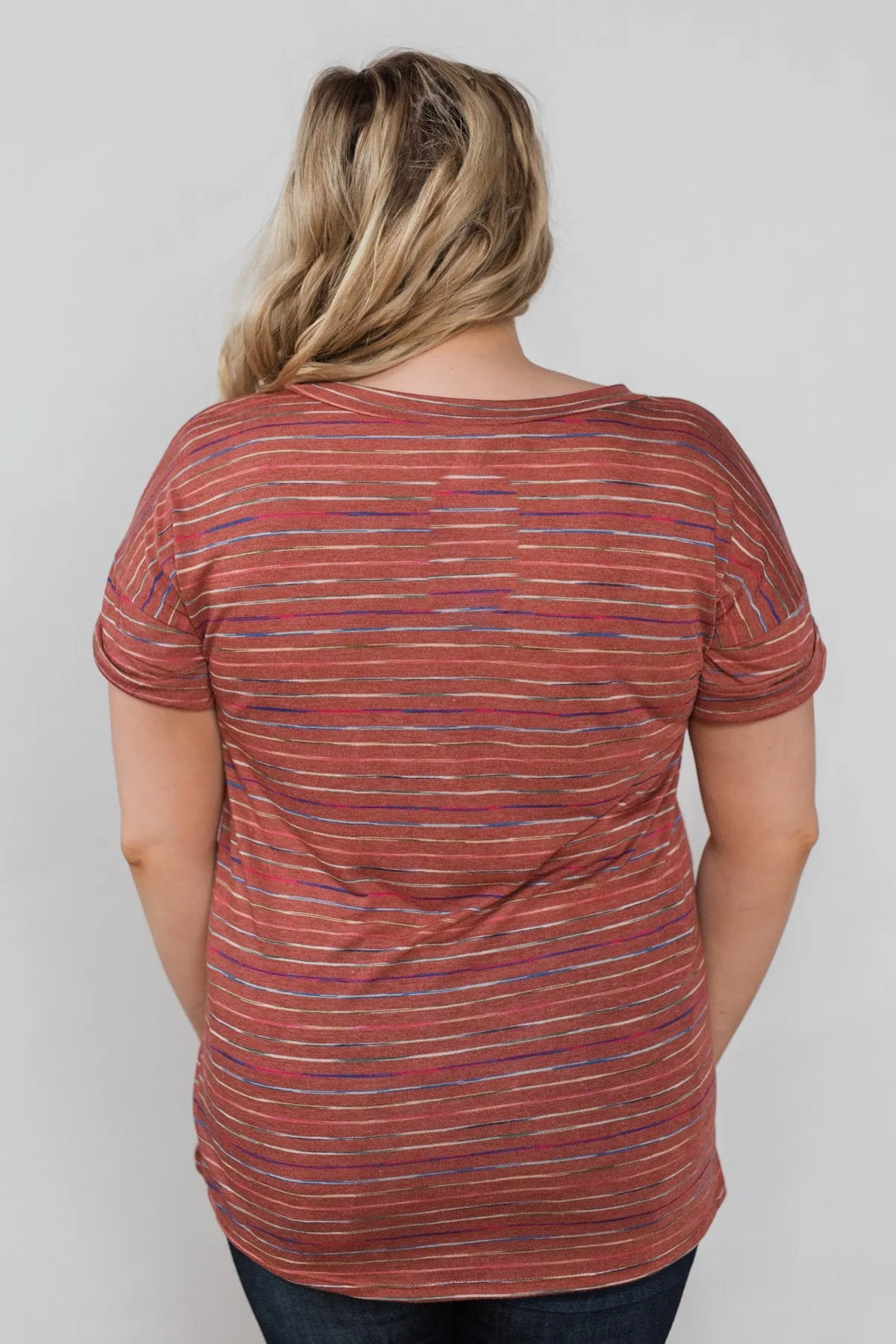 Get The Party Started Striped Pocket Tee - Brick