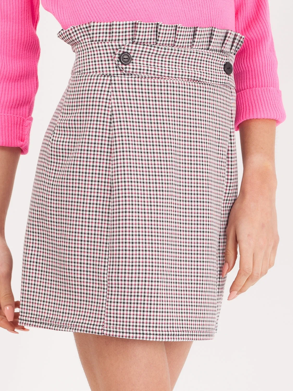 Gingham Check Paper Bag Waist Skirt