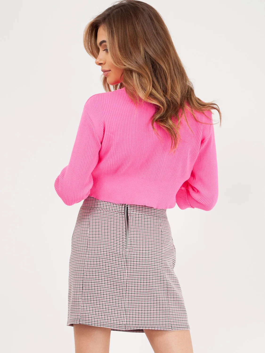 Gingham Check Paper Bag Waist Skirt