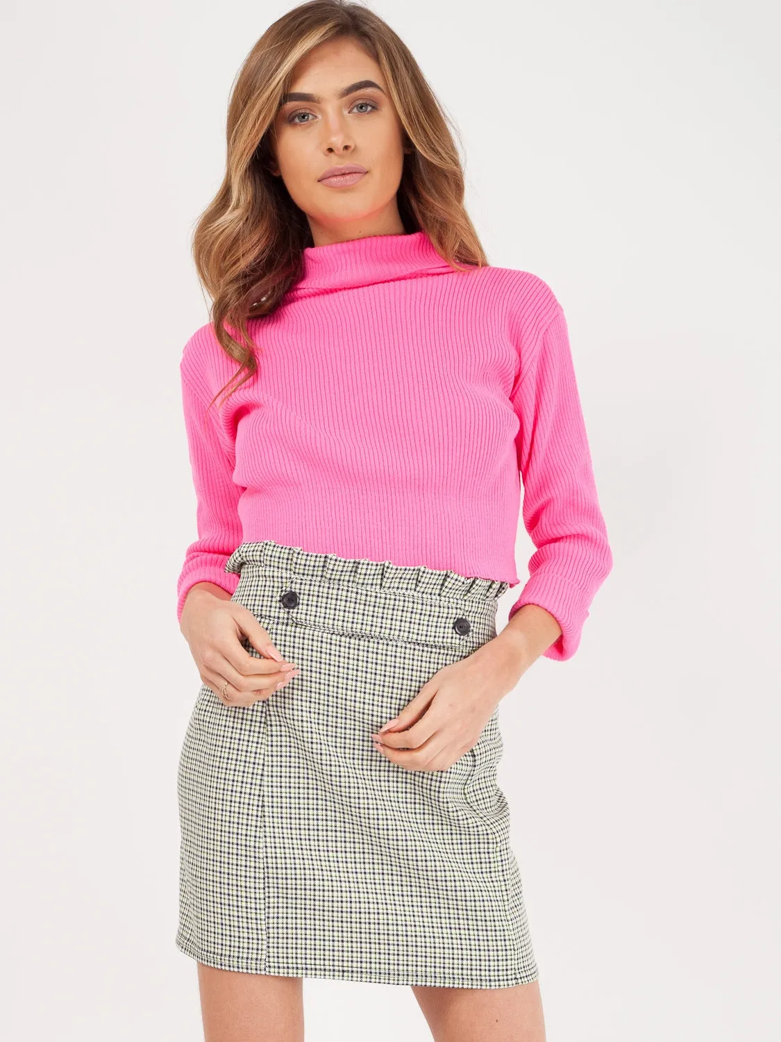 Gingham Check Paper Bag Waist Skirt