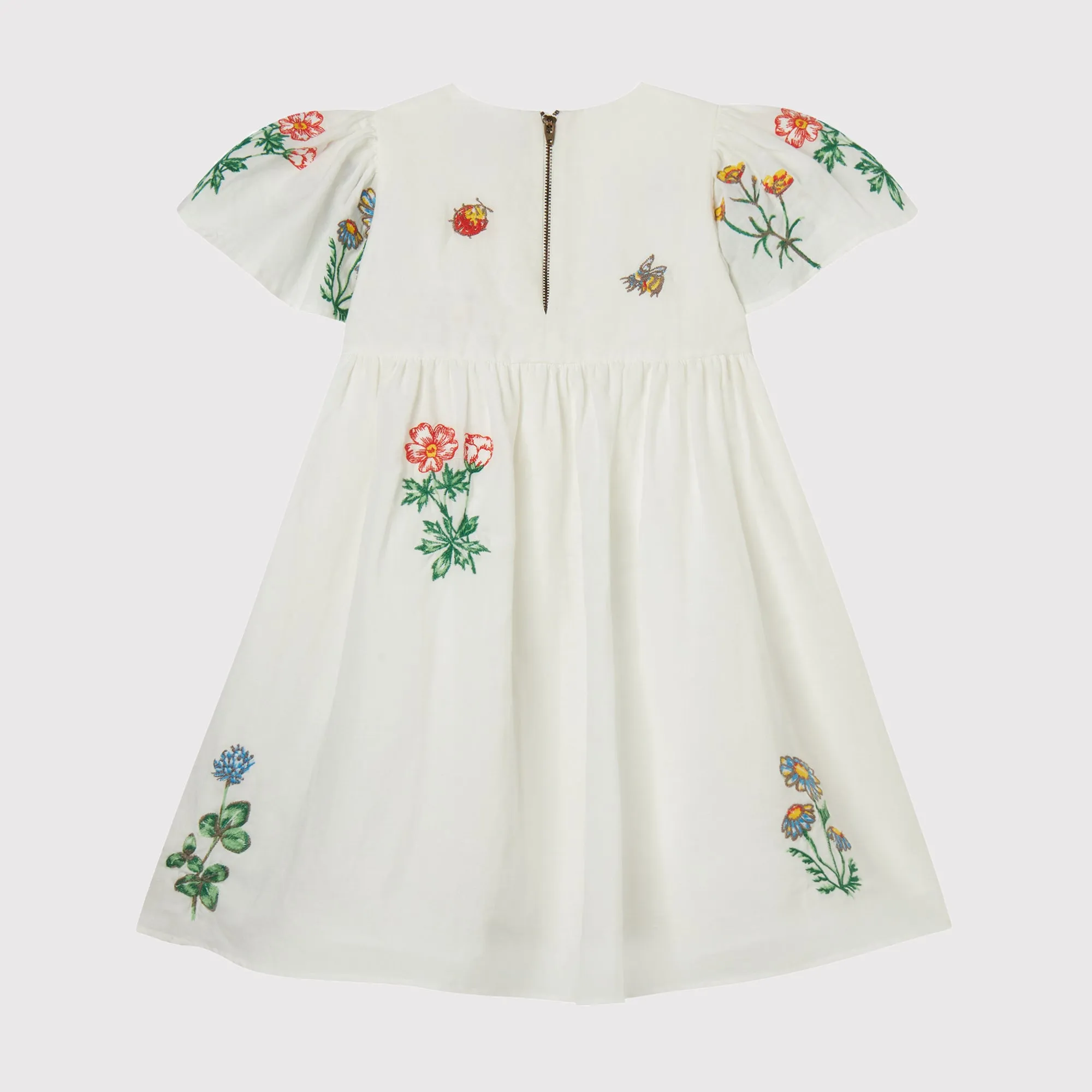 GIRL SS COTTON LINEN DRESS WITH FLOWERS EMBRO