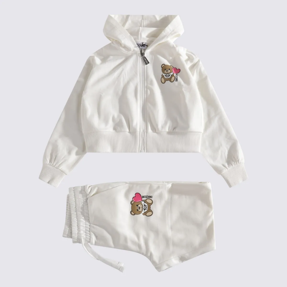 GIRL ZIP UP HOODED SWEATSUIT W BEAR HEART PRINT