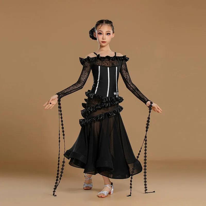 Girls Ballroom Dance Dresses for Kids Waltz Tango National Standard Dance Long Swing Skirts