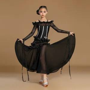 Girls Ballroom Dance Dresses for Kids Waltz Tango National Standard Dance Long Swing Skirts