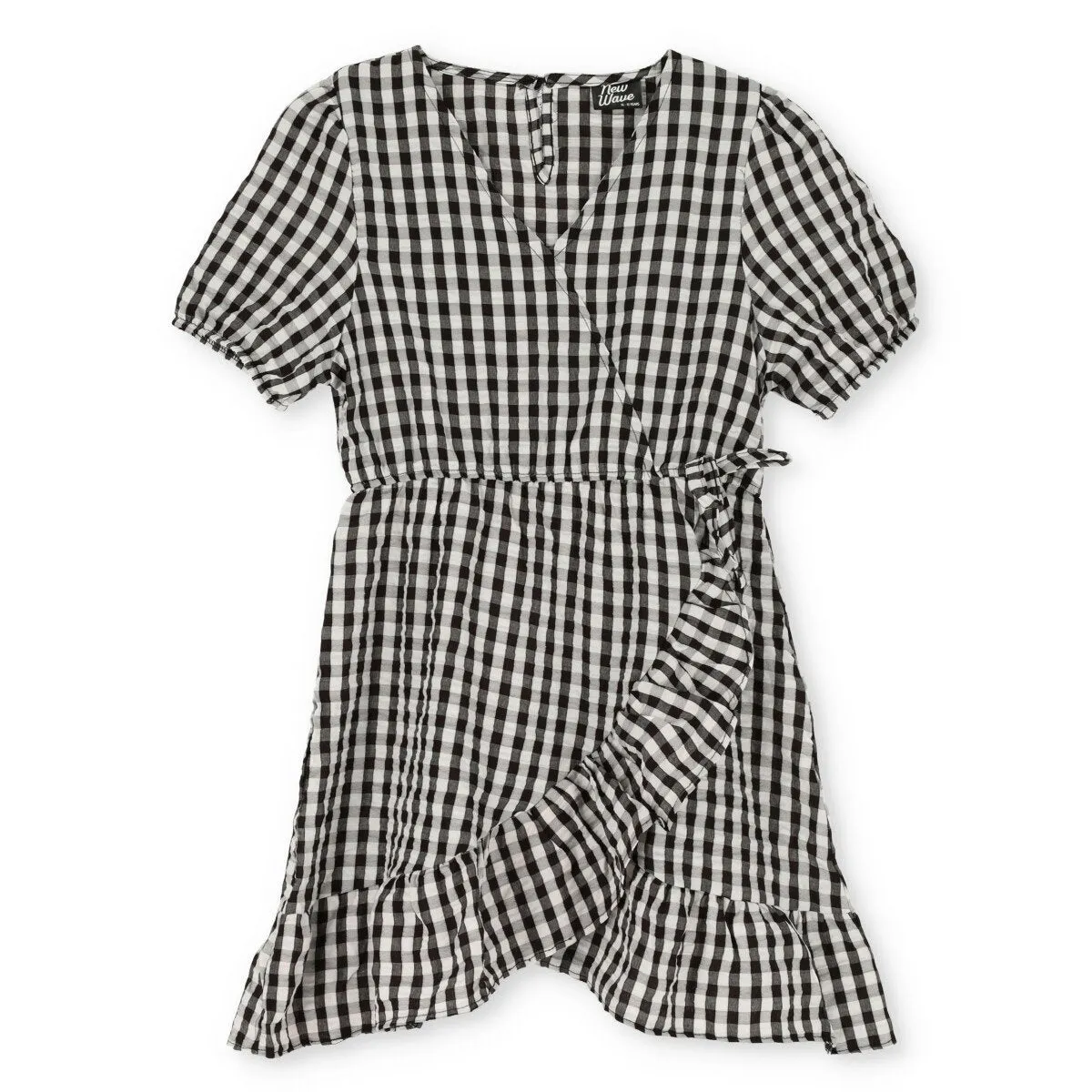 Girls Check Wrap Dress - Black/White