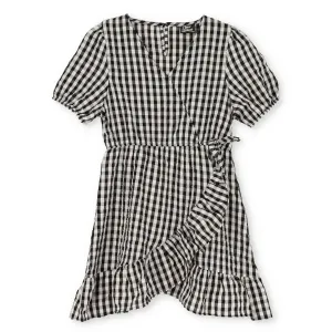 Girls Check Wrap Dress - Black/White