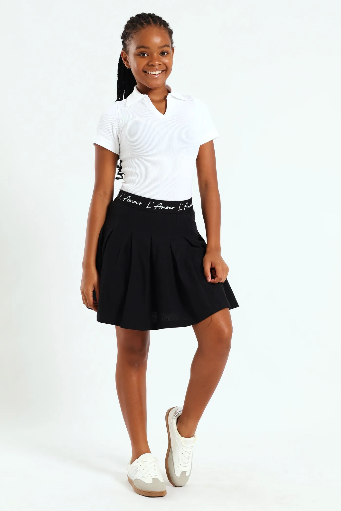 Girls Expo Elastic Pleated Skirt - Black