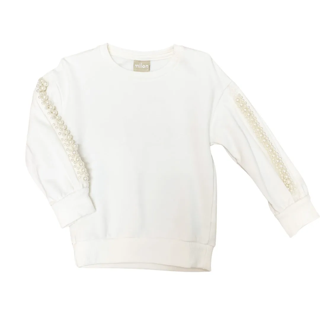 Girls Pearl Embellished Top White