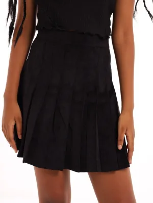 Girls Pleated Cord Skirt - Black