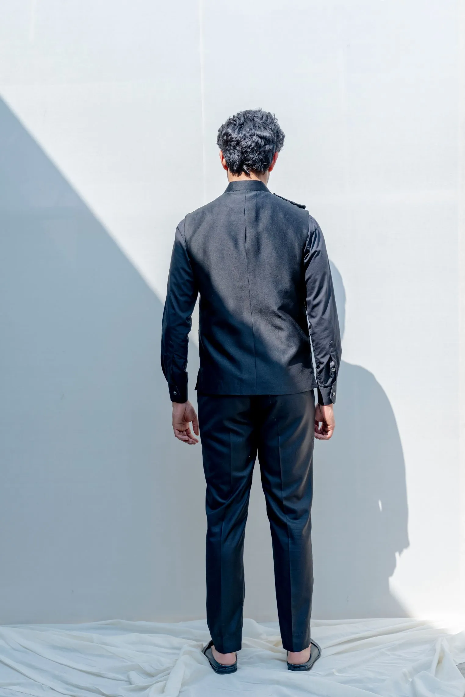 Gitano- Black Overlapped Cross Embroidered Jacket With Kurta Set