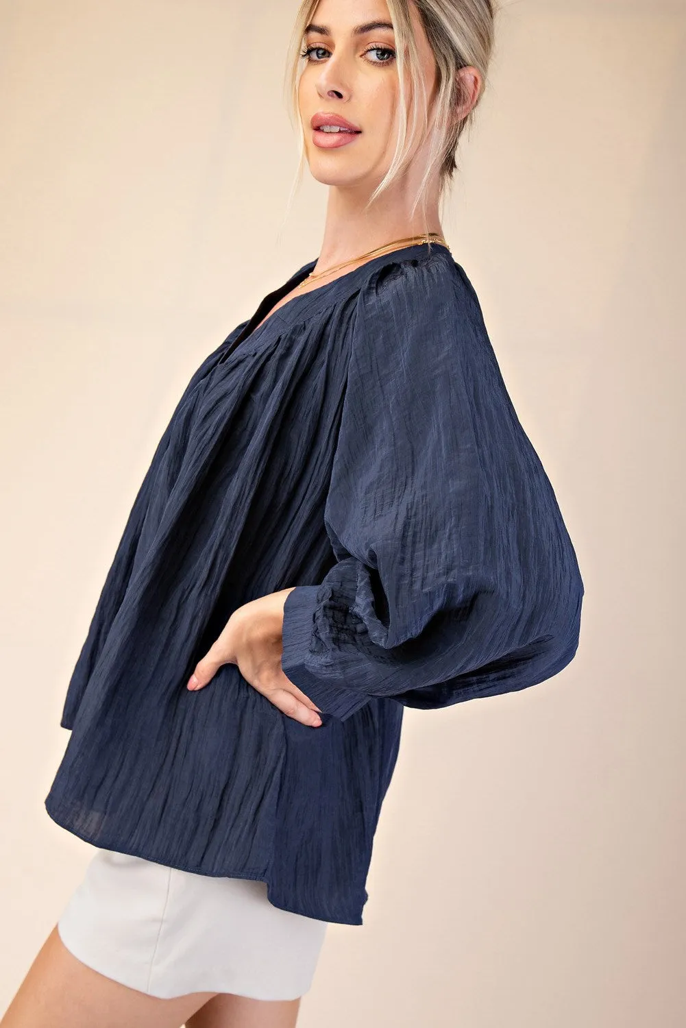 Glam V-Neck Balloon Sleeve Blouse