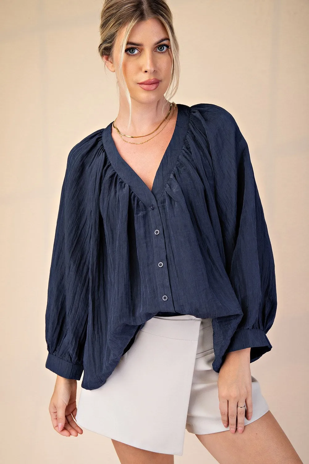 Glam V-Neck Balloon Sleeve Blouse