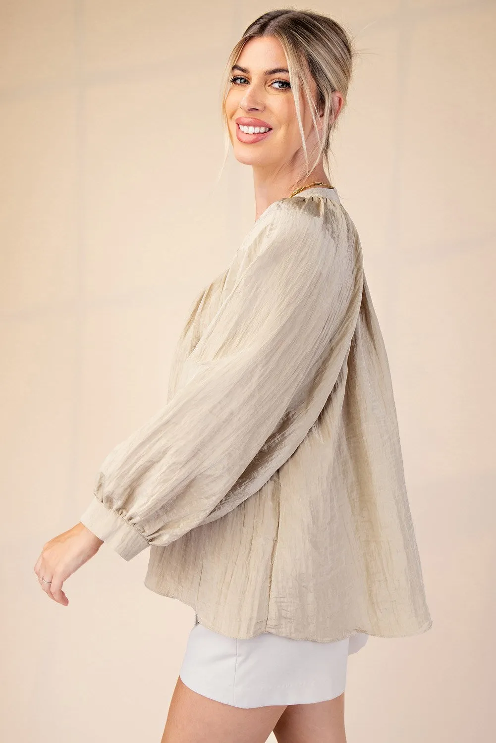 Glam V-Neck Balloon Sleeve Blouse
