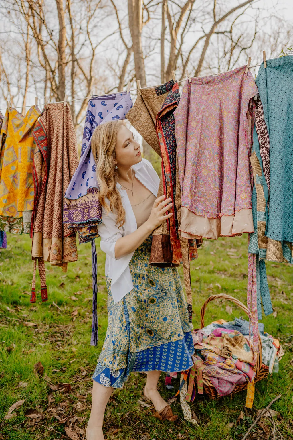 Goddess/Tea Length Up-Cycled Reversible Sari Wrap Skirt #56