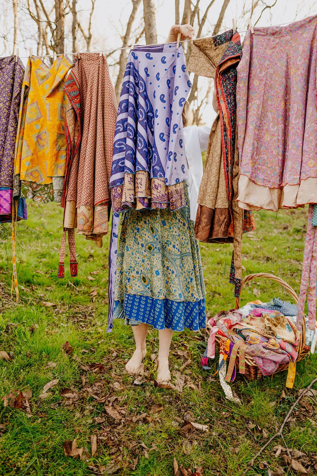 Goddess/Tea Length Up-Cycled Reversible Sari Wrap Skirt #56