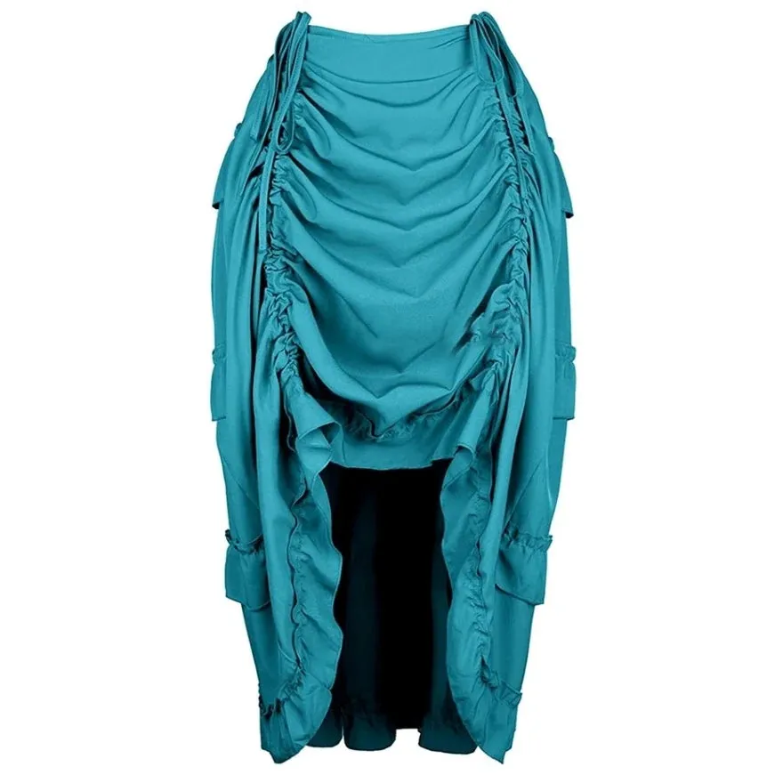 Gothic Steampunk IrregularPleated Long Skirt High Low Skirts Adult Party Sexy Dance Skirt Match Corset Pirate Costume Plus Size