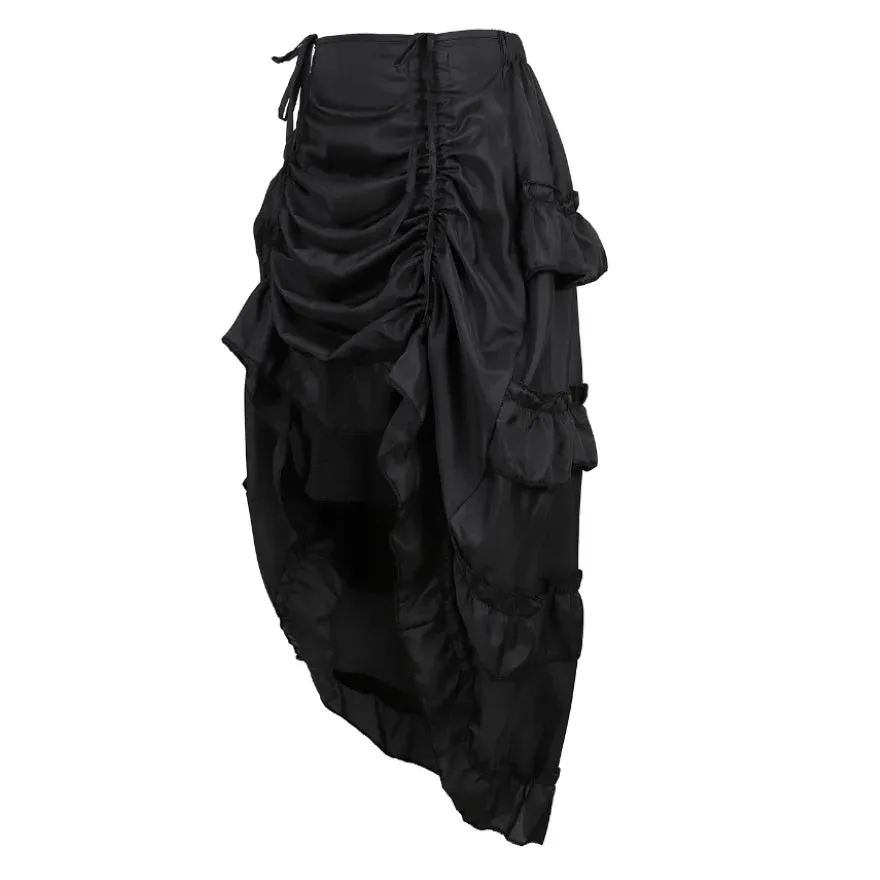 Gothic Steampunk IrregularPleated Long Skirt High Low Skirts Adult Party Sexy Dance Skirt Match Corset Pirate Costume Plus Size