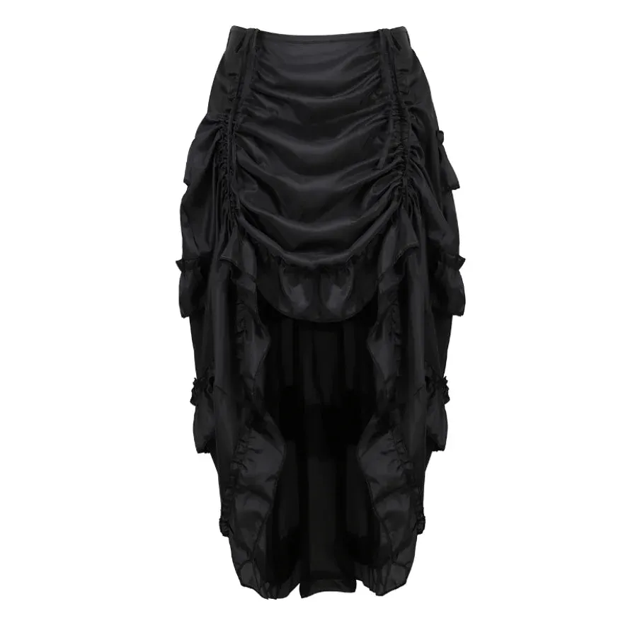 Gothic Steampunk IrregularPleated Long Skirt High Low Skirts Adult Party Sexy Dance Skirt Match Corset Pirate Costume Plus Size