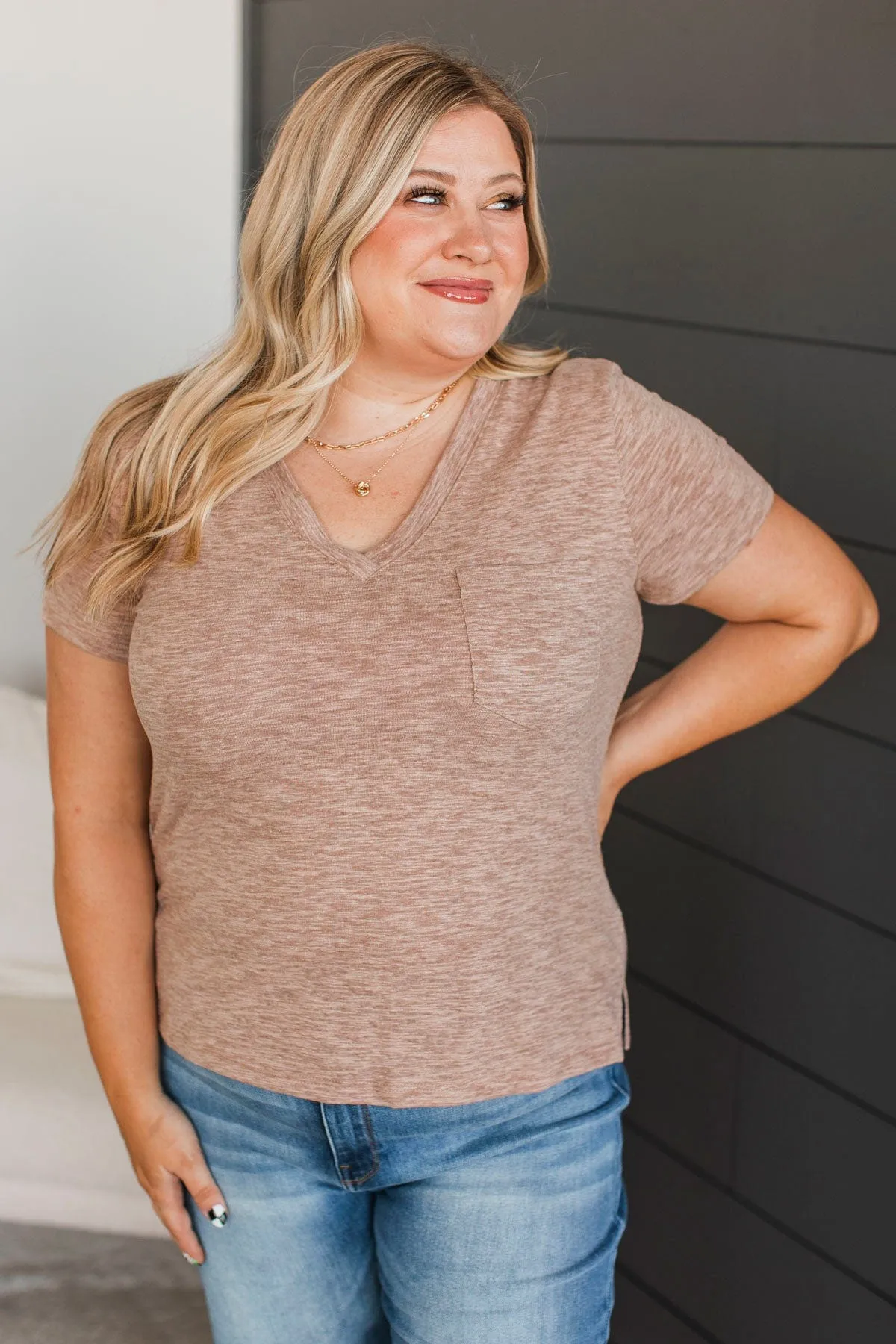 Gotta Have It V-Neck Top- Taupe