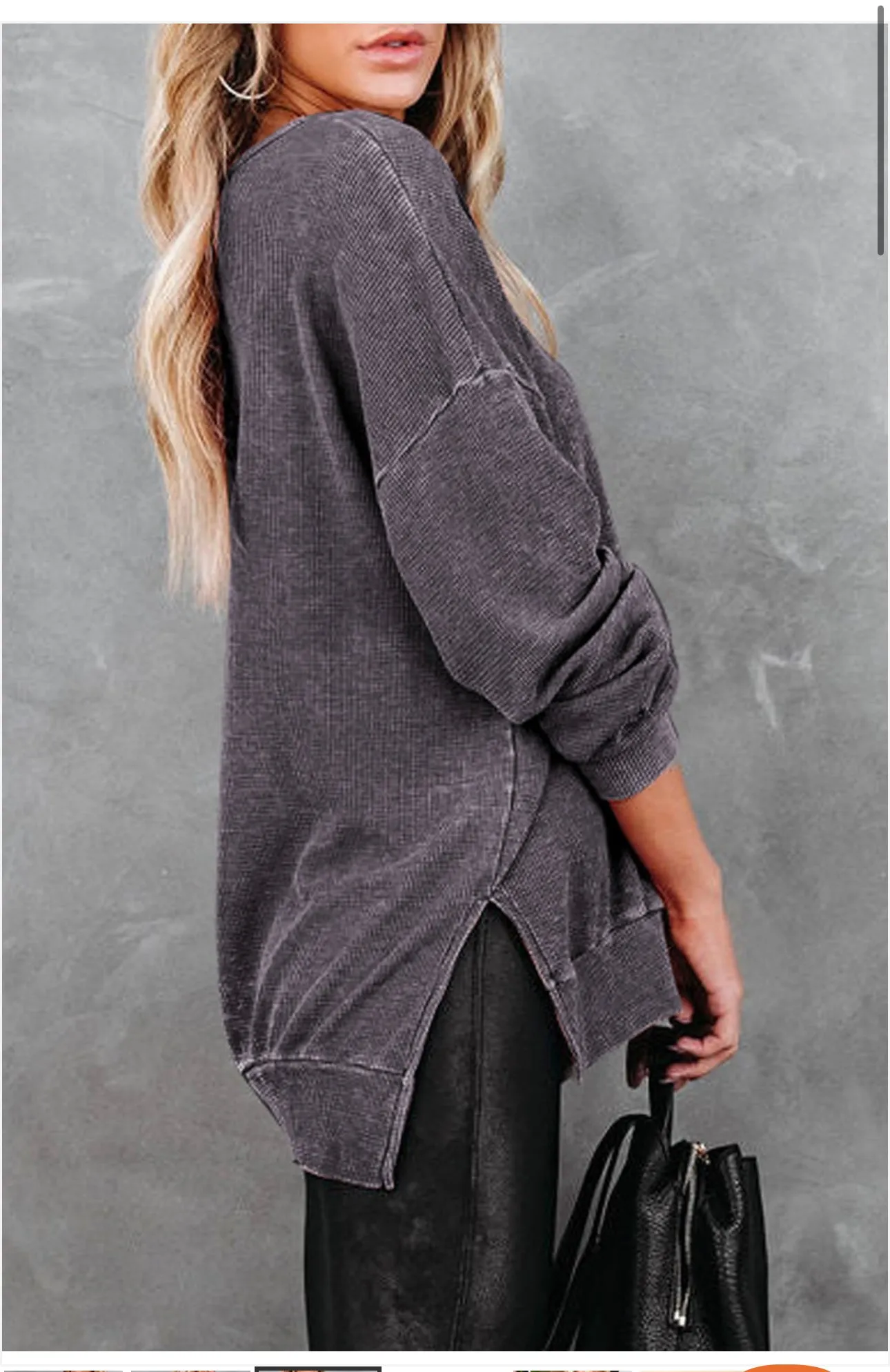 Gray Waffle Knit Side Slit Top