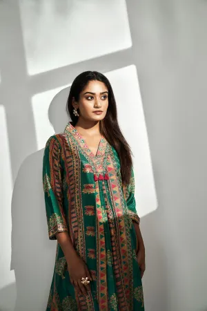 Green Viscose Muslin V-neck Kurta Set