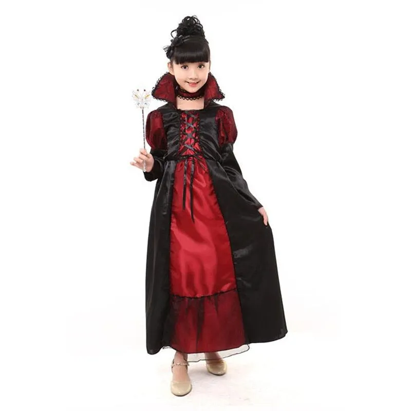 Halloween Costumes Vampire princess Costume Kids Black Lace Party Dress performance Fancy Dress Necklace Set Boy Couple Clothing