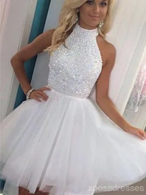Halter Sexy Open back White homecoming prom dresses, CM0005